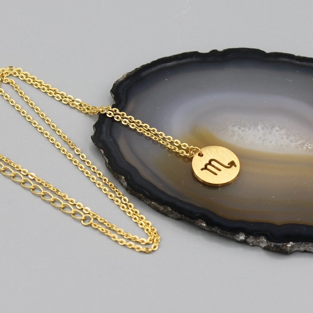 Jewelry necklace Scorpio zodiac horoscope celestial gold tone dainty round new - Picture 3 of 6